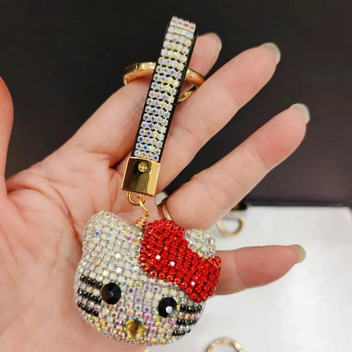 Sparkly Hello Kitty Crystal Keychain Charm