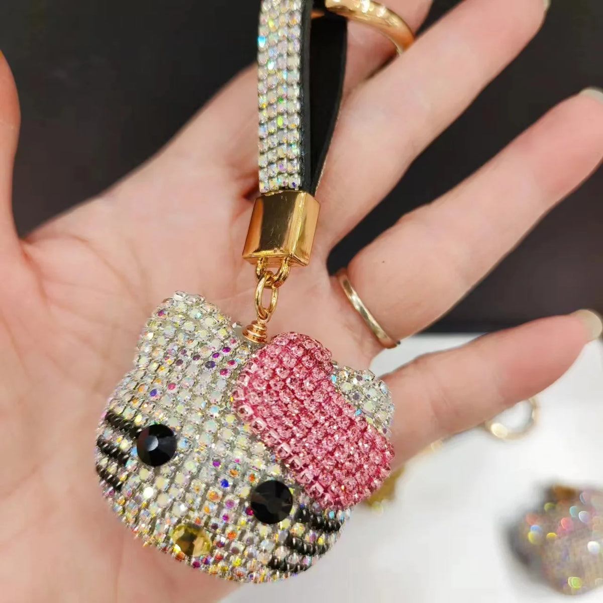 Sparkly Hello Kitty Crystal Keychain Charm