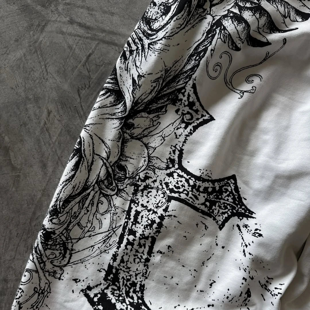 Skull Cross Wings All-Over Print Baggy Sweatpants
