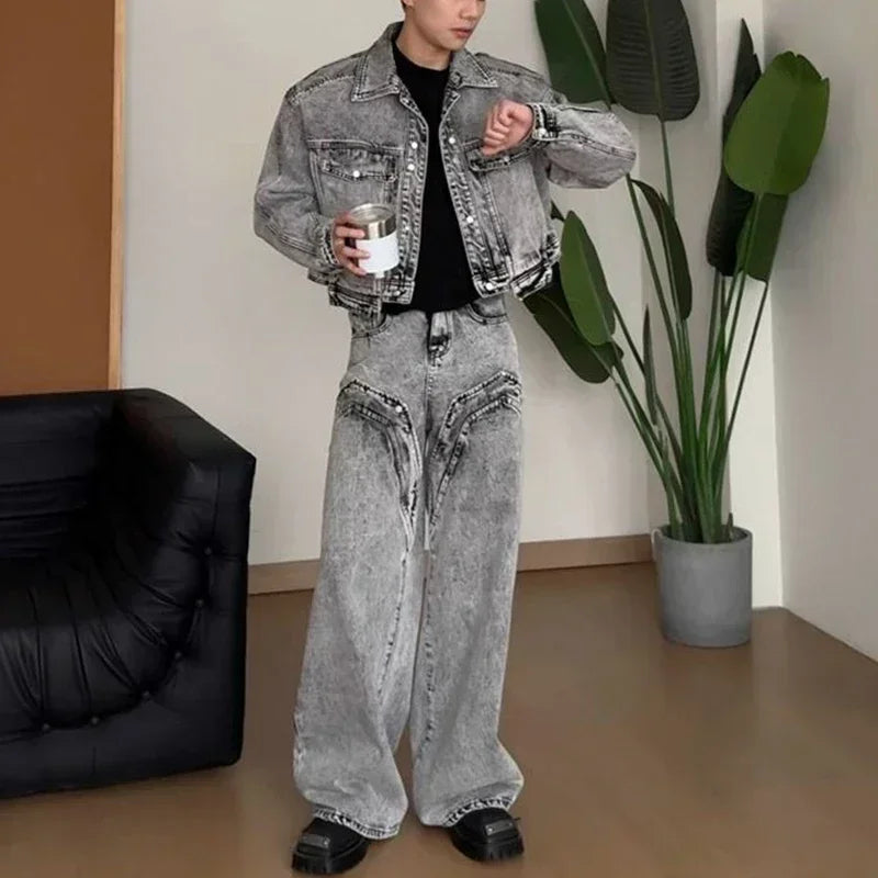 Acid-Wash Denim Two-Piece Set