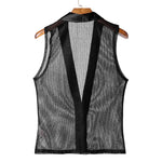 Deep V-Neck Mesh Sheer Lapel Sleeveless Vest Top