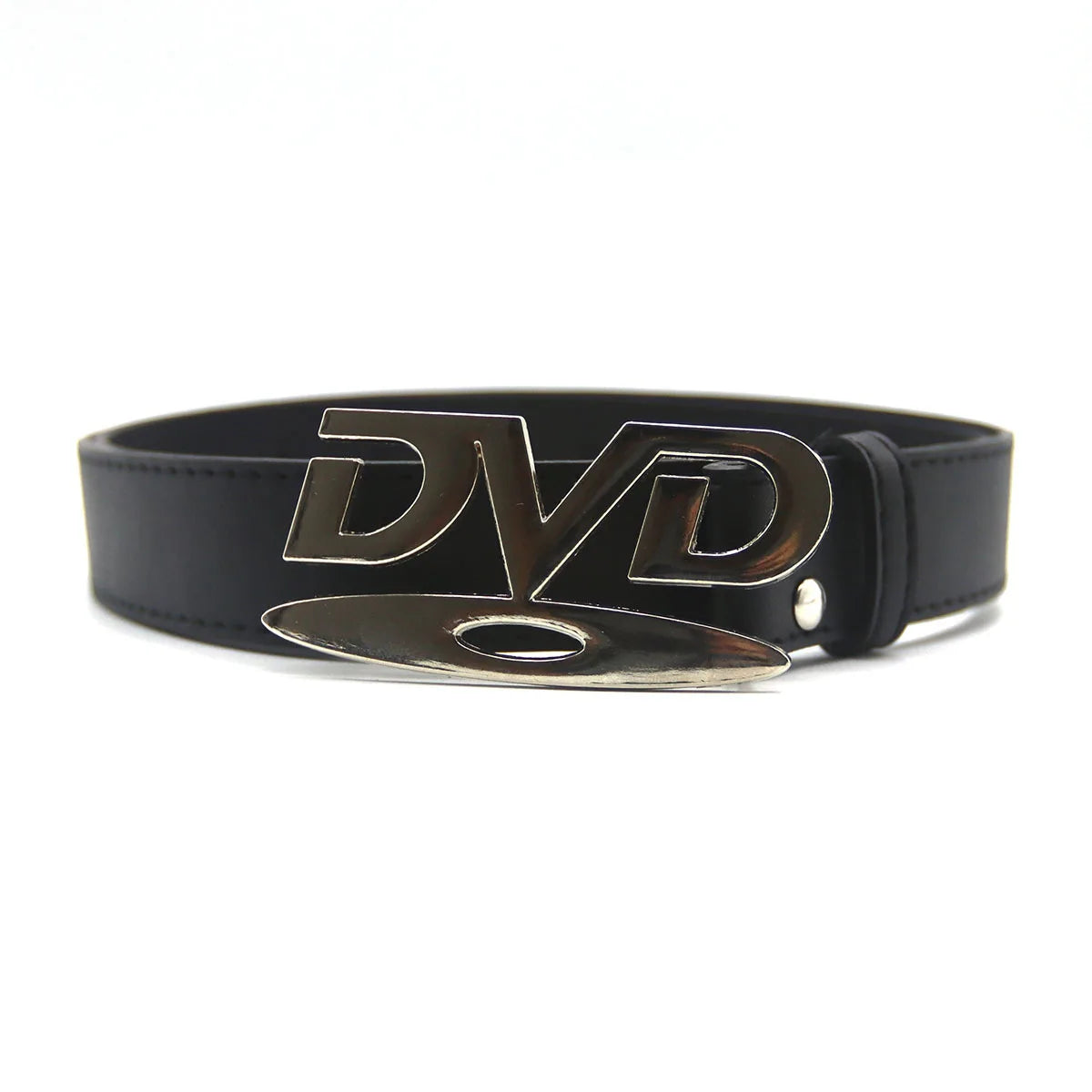 Retro DVD Logo Buckle PU Leather Belt