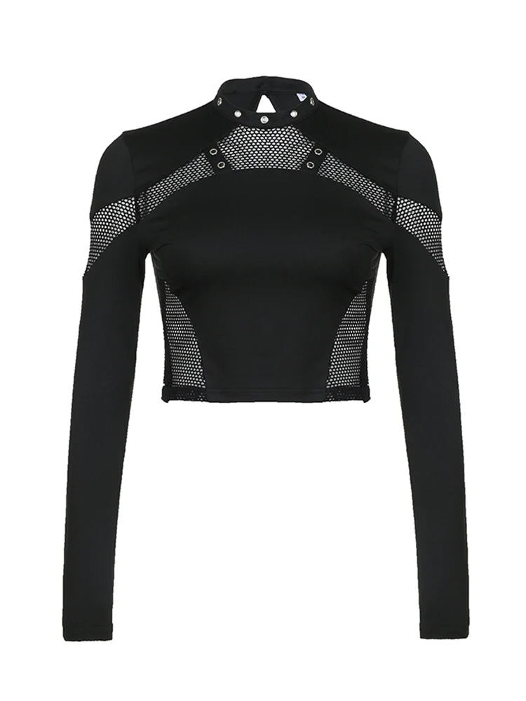 Gothic Mesh Long Sleeve Crop Top