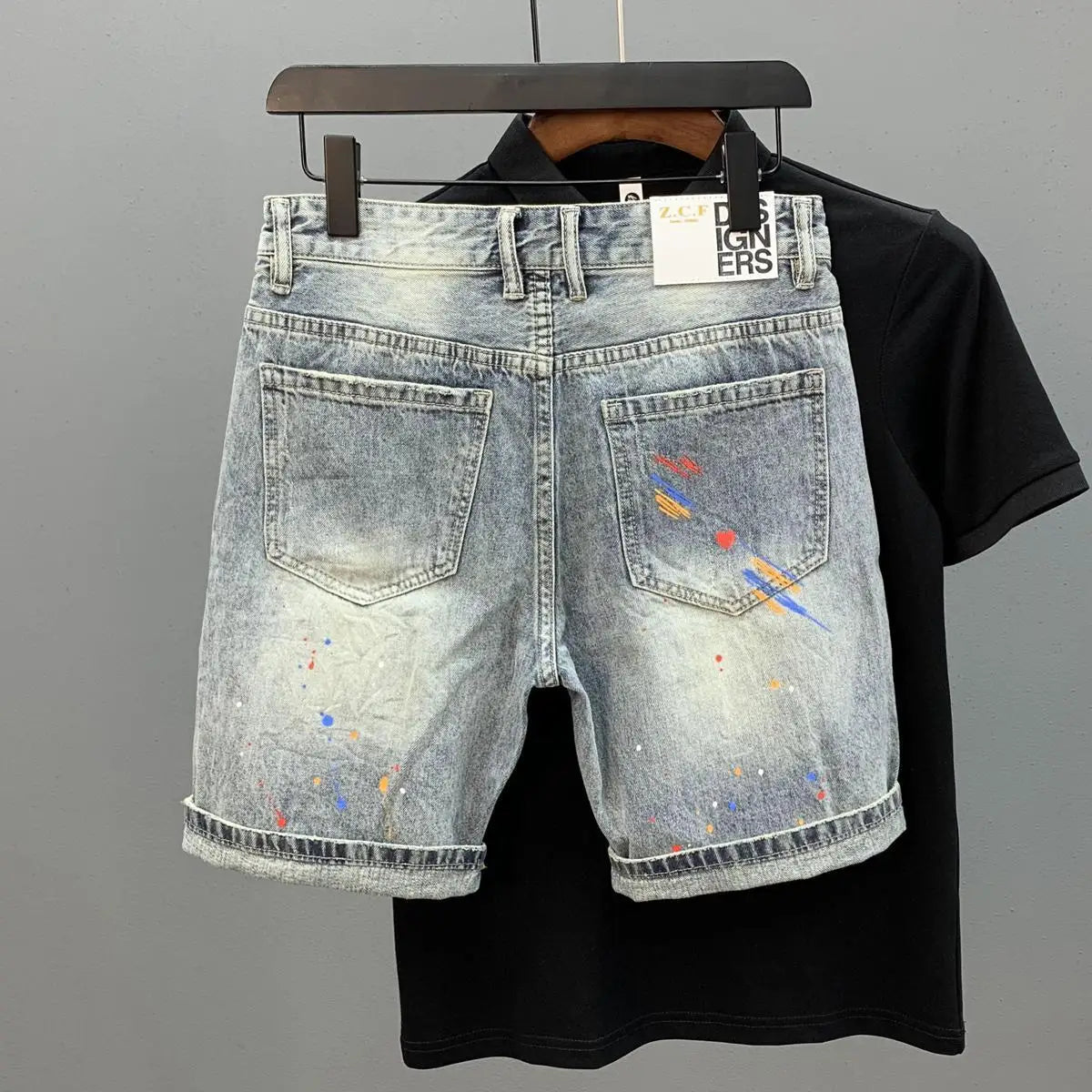 Graffiti Bear Ripped Denim Shorts