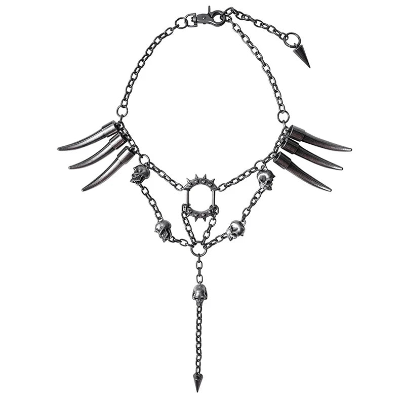 Gothic Fang & Skull Chain Statement Necklace