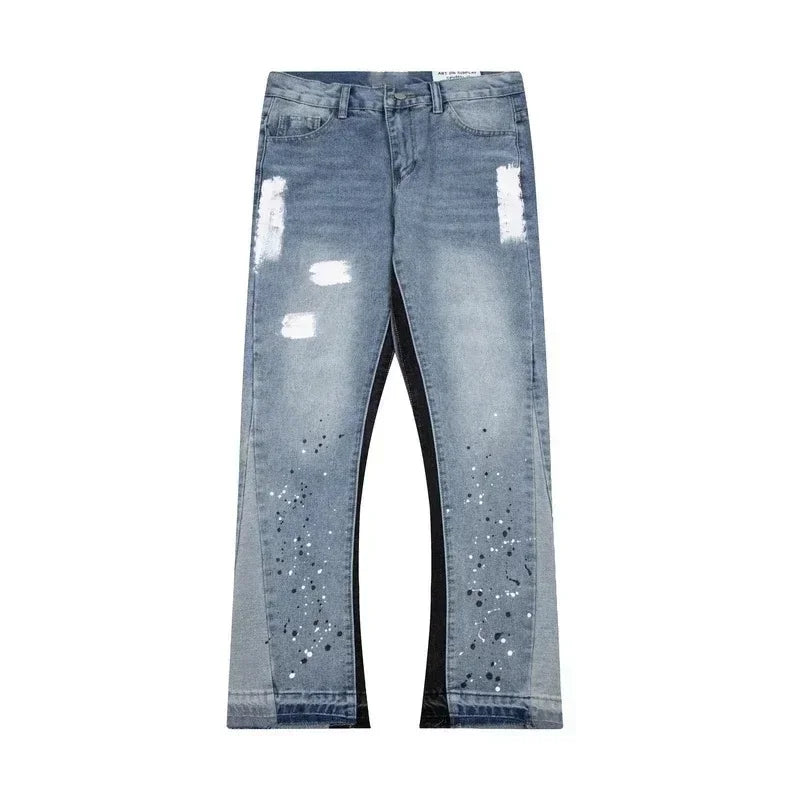 Distressed Paint Splatter Flared Jeans