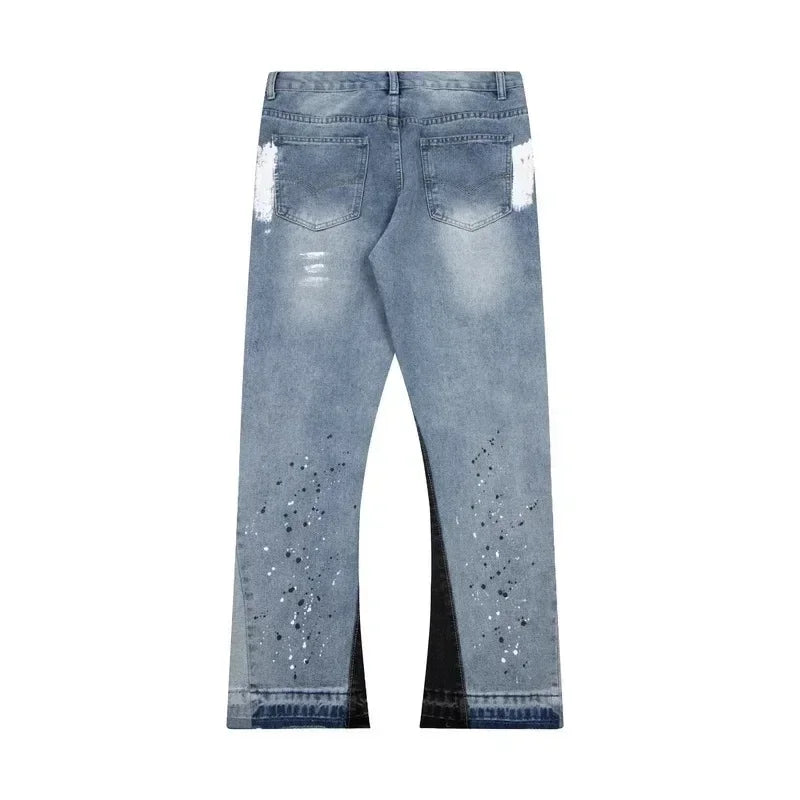 Distressed Paint Splatter Flared Jeans