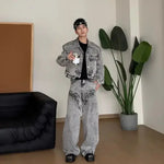 Acid-Wash Denim Two-Piece Set