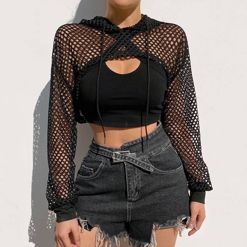 Fishnet Crop Hoodie