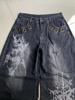 Gothic Skull Graphic Wide-Leg Baggy Streetwear Jeans