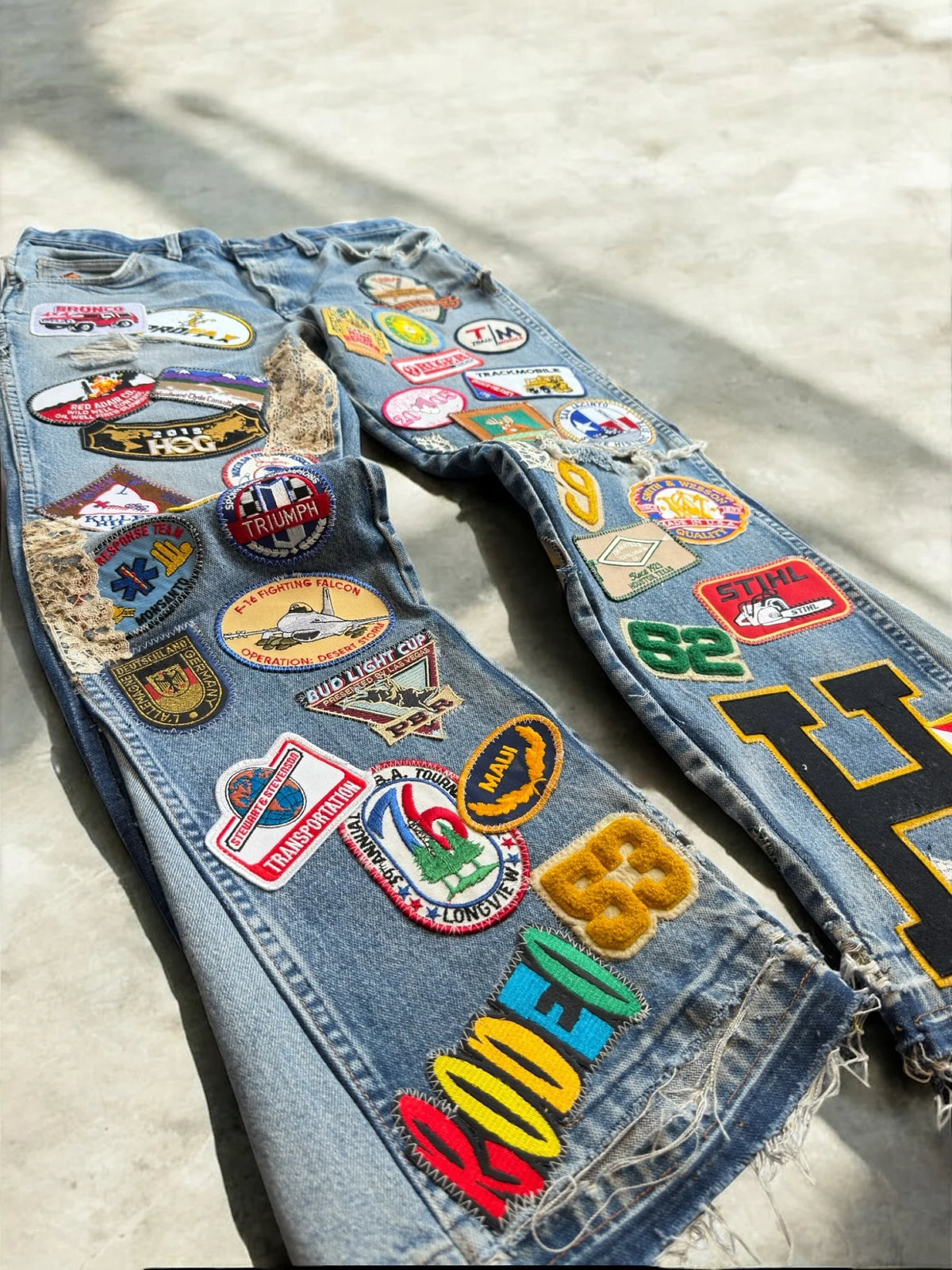 Eclectic Patchwork Badge Denim Jeans