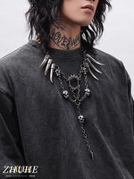 Gothic Fang & Skull Chain Statement Necklace