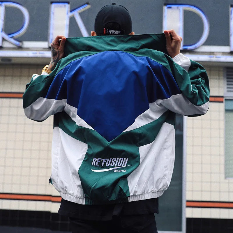 Retro Panel Zip-Up Windbreaker Jacket