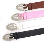 Y2K Oval Logo Buckle Faux Leather Belt
