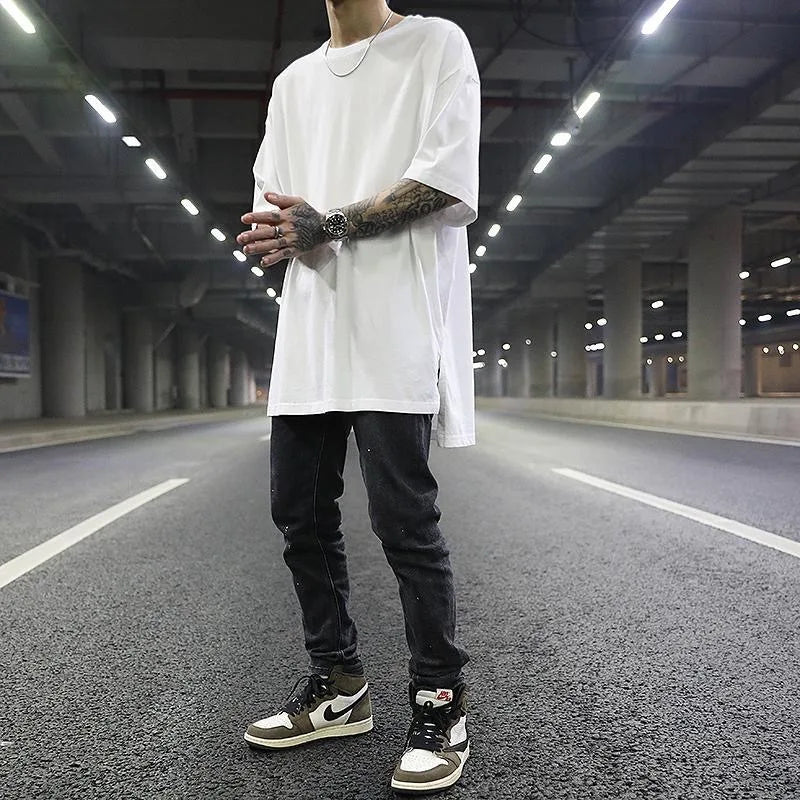 Oversized Drop Shoulder Side Slit Tee