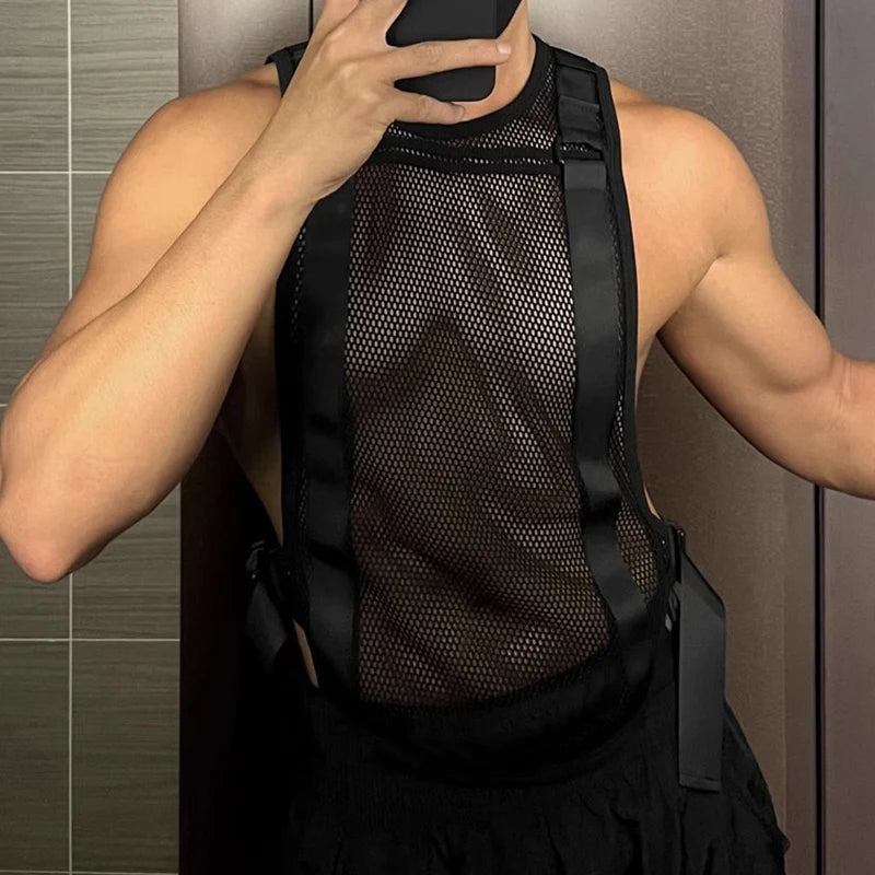 Mesh Tactical Buckle Sleeveless Vest Top