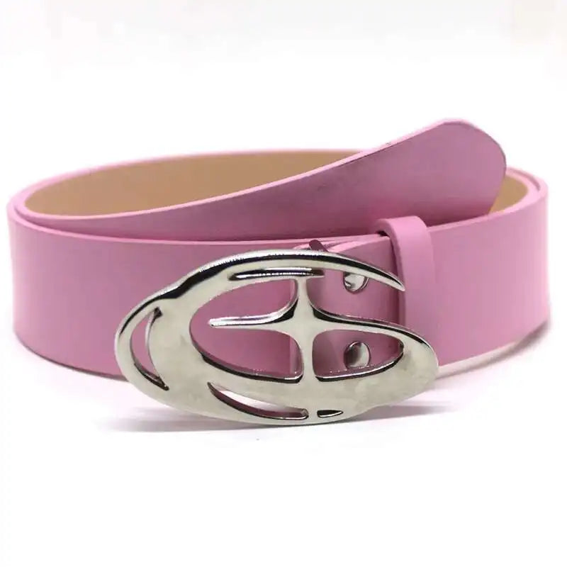 Y2K Oval Logo Buckle Faux Leather Belt