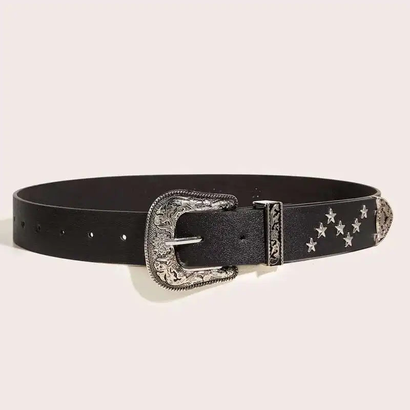 Western Star Studded Vintage Engraved Buckle Belt