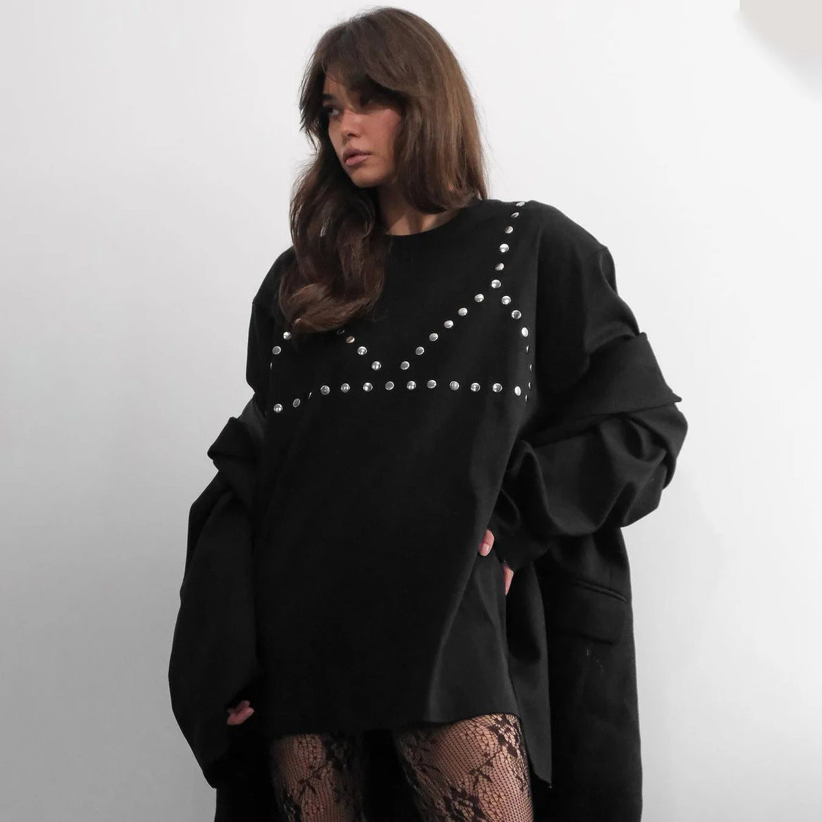 Studded Oversized Longline Sweatshirt