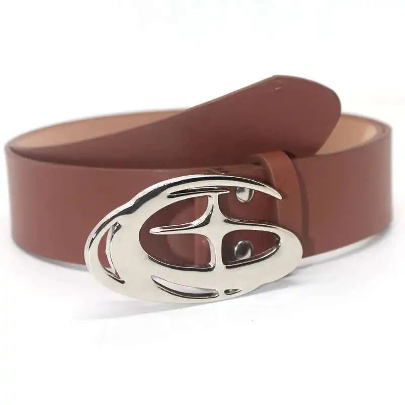 Y2K Oval Logo Buckle Faux Leather Belt