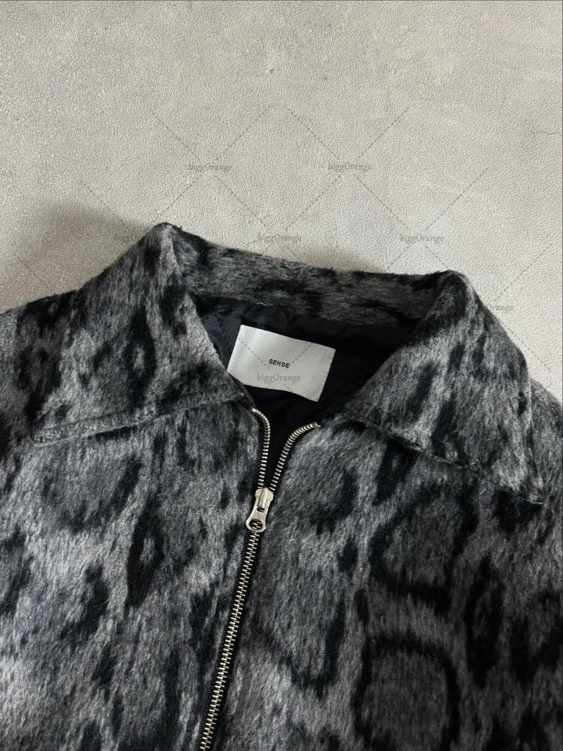 Plush Panther Print Zip-Up Jacket