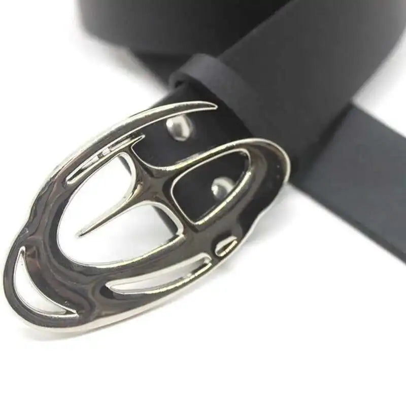 Y2K Oval Logo Buckle Faux Leather Belt