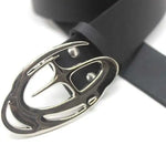 Y2K Oval Logo Buckle Faux Leather Belt