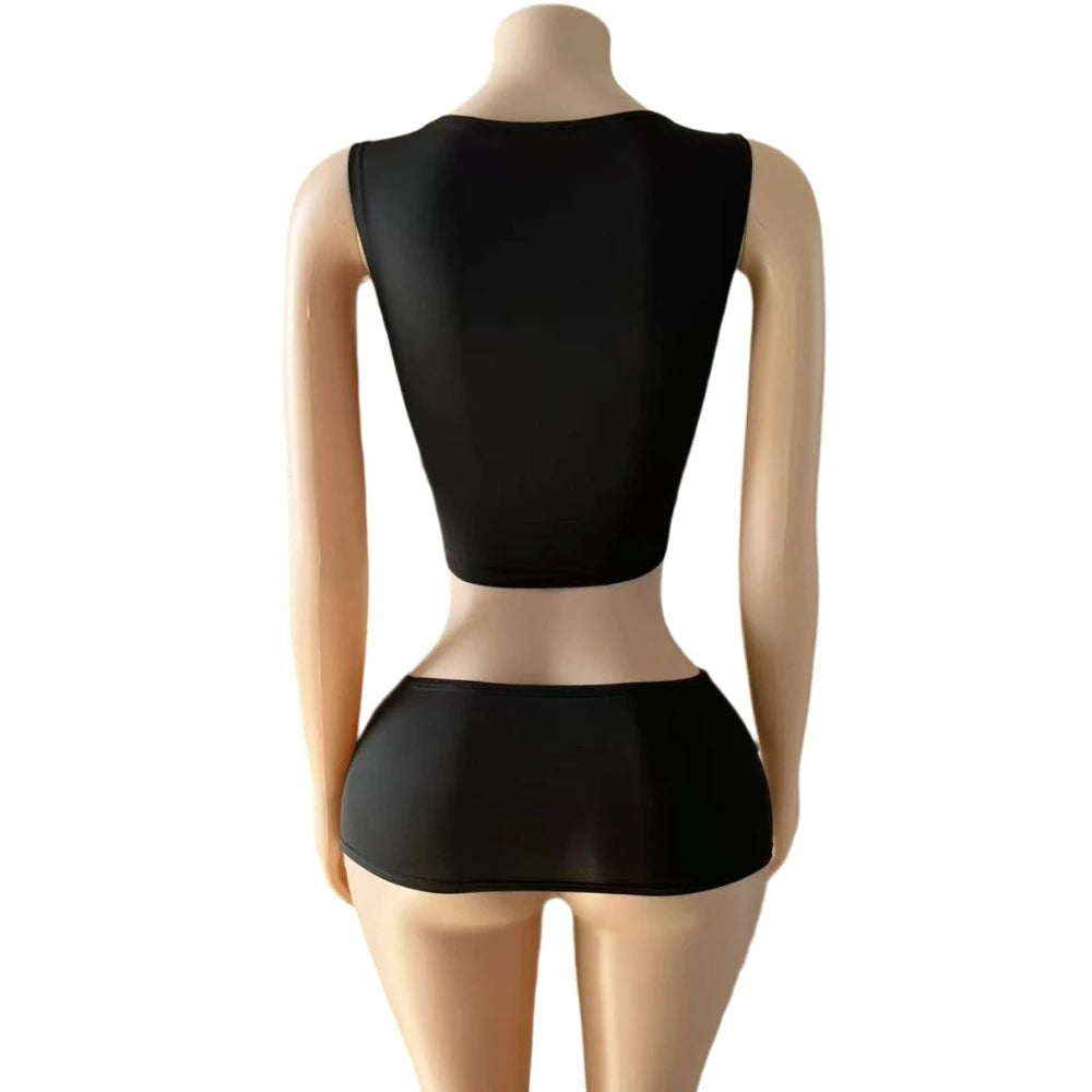 Censored Edgy Crop Top and Mini Skirt Set