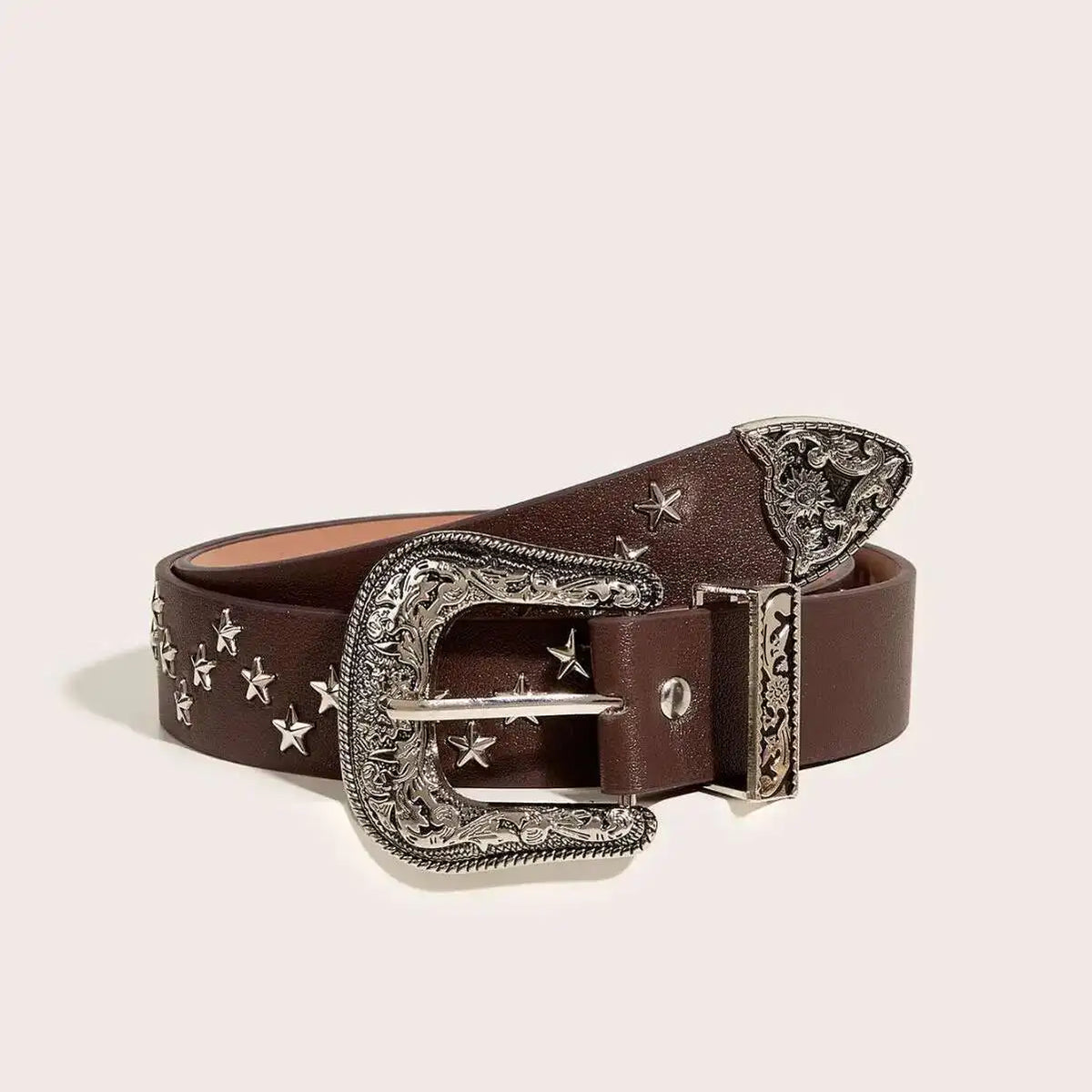 Western Star Studded Vintage Engraved Buckle Belt