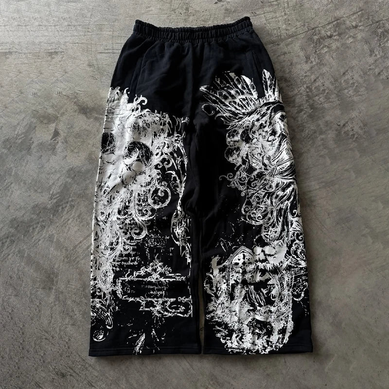 Gothic Angel Cross All-Over Print Baggy Sweatpants