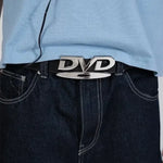 Retro DVD Logo Buckle PU Leather Belt