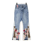 Cross Patch Leopard Flared Jeans