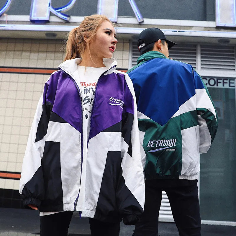 Retro Panel Zip-Up Windbreaker Jacket