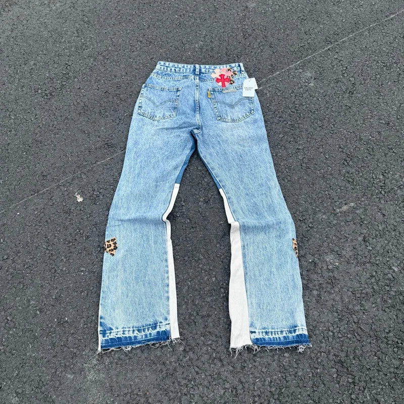 Cross Patch Leopard Flared Jeans