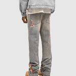 Embroidered Stacked Denim Jeans