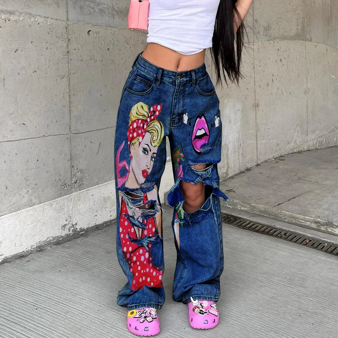 WOW Graphic Ripped Jeans