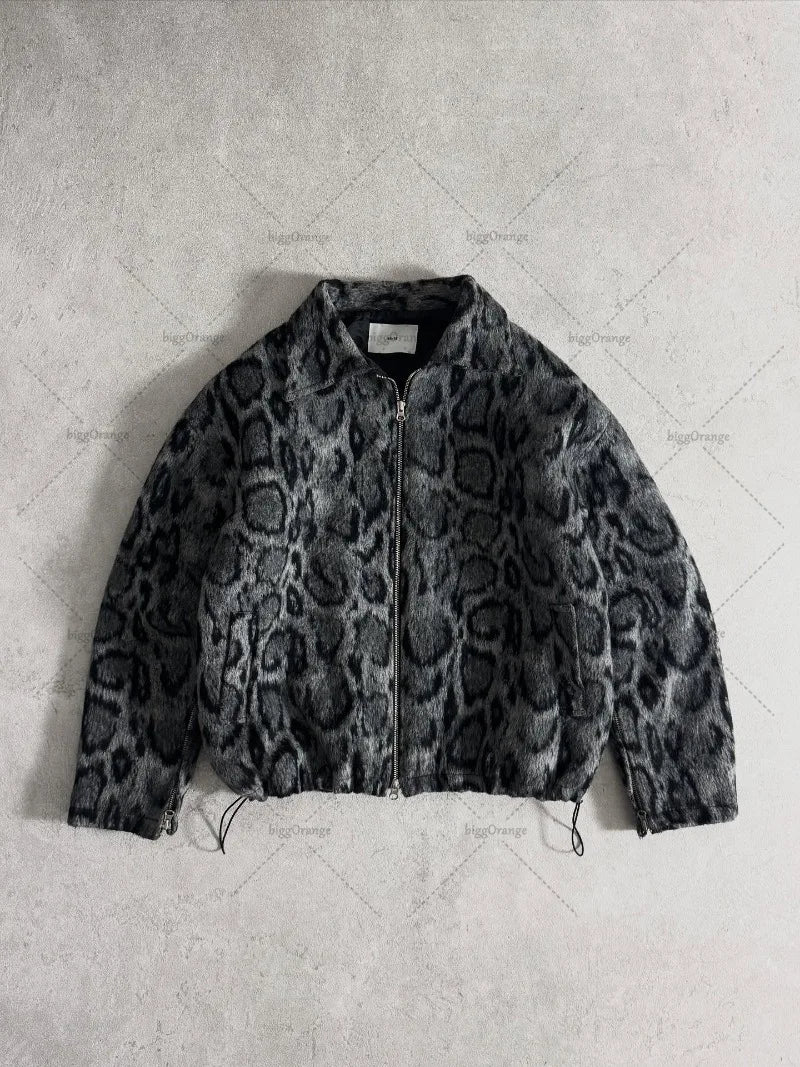 Plush Panther Print Zip-Up Jacket