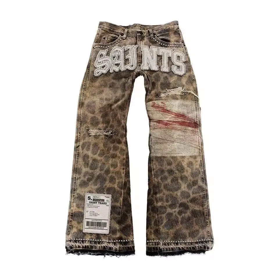 Saints Global Leopard Flared Jeans
