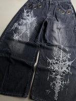 Gothic Skull Graphic Wide-Leg Baggy Streetwear Jeans
