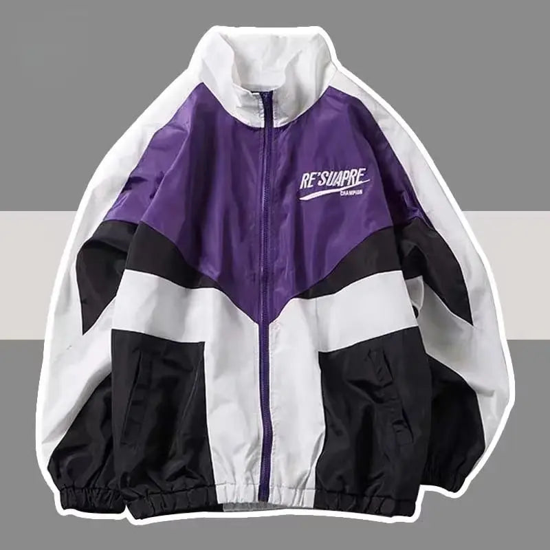 Retro Panel Zip-Up Windbreaker Jacket