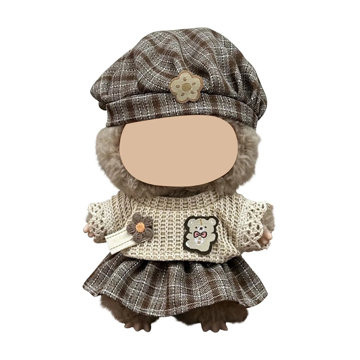Cozy Plaid Beret Doll Outfit Set
