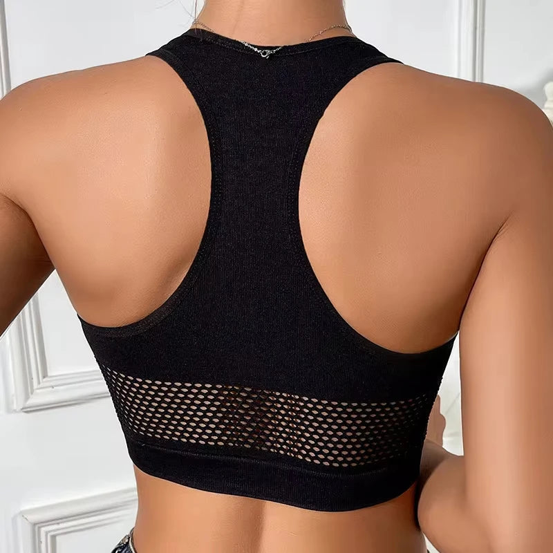 Black Mesh Panel Crop Top