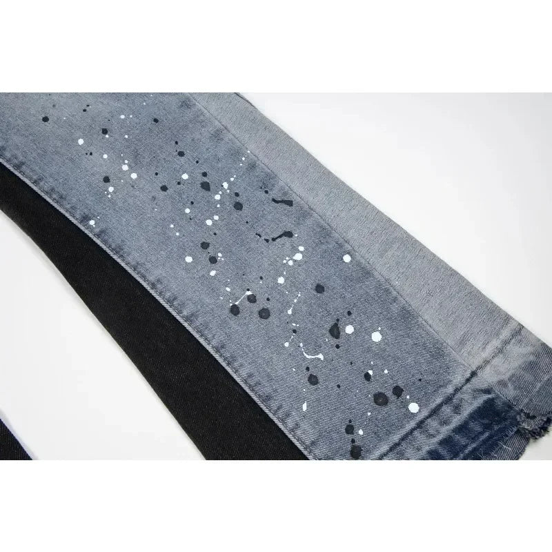 Distressed Paint Splatter Flared Jeans