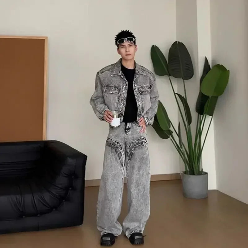 Acid-Wash Denim Two-Piece Set