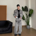 Acid-Wash Denim Two-Piece Set
