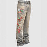 Embroidered Stacked Denim Jeans