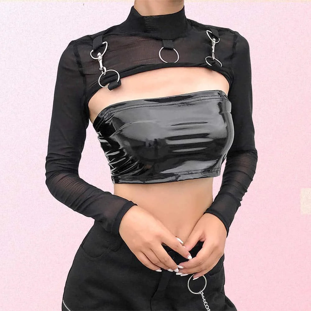 Sheer Mesh Chain Crop Top