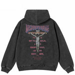 Extreme Gothic Typography Religious Graphic Vintage Washed Hoodie
