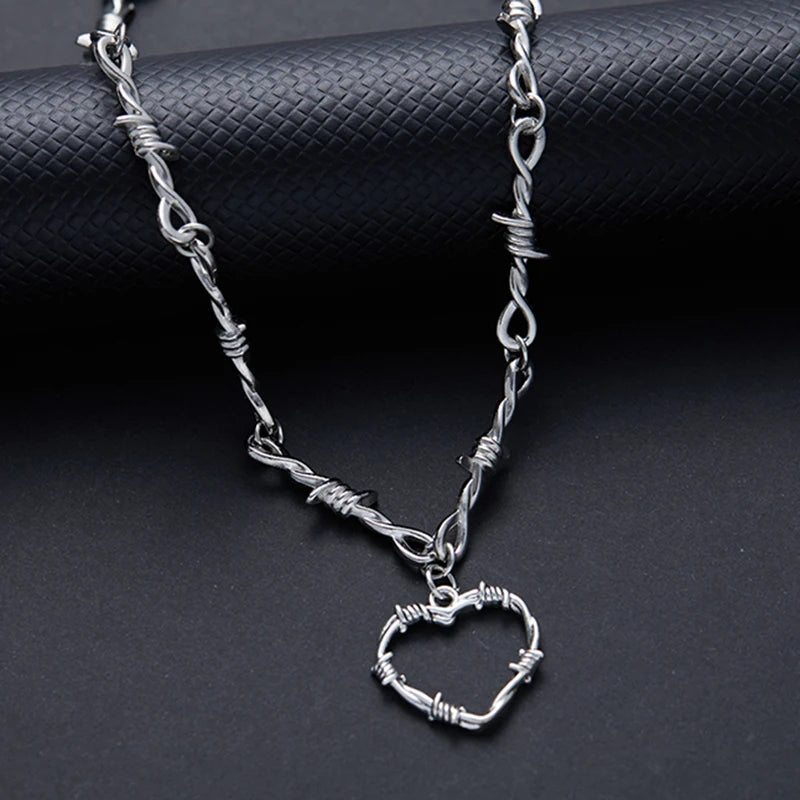 Barbed Wire Heart Pendant Necklace