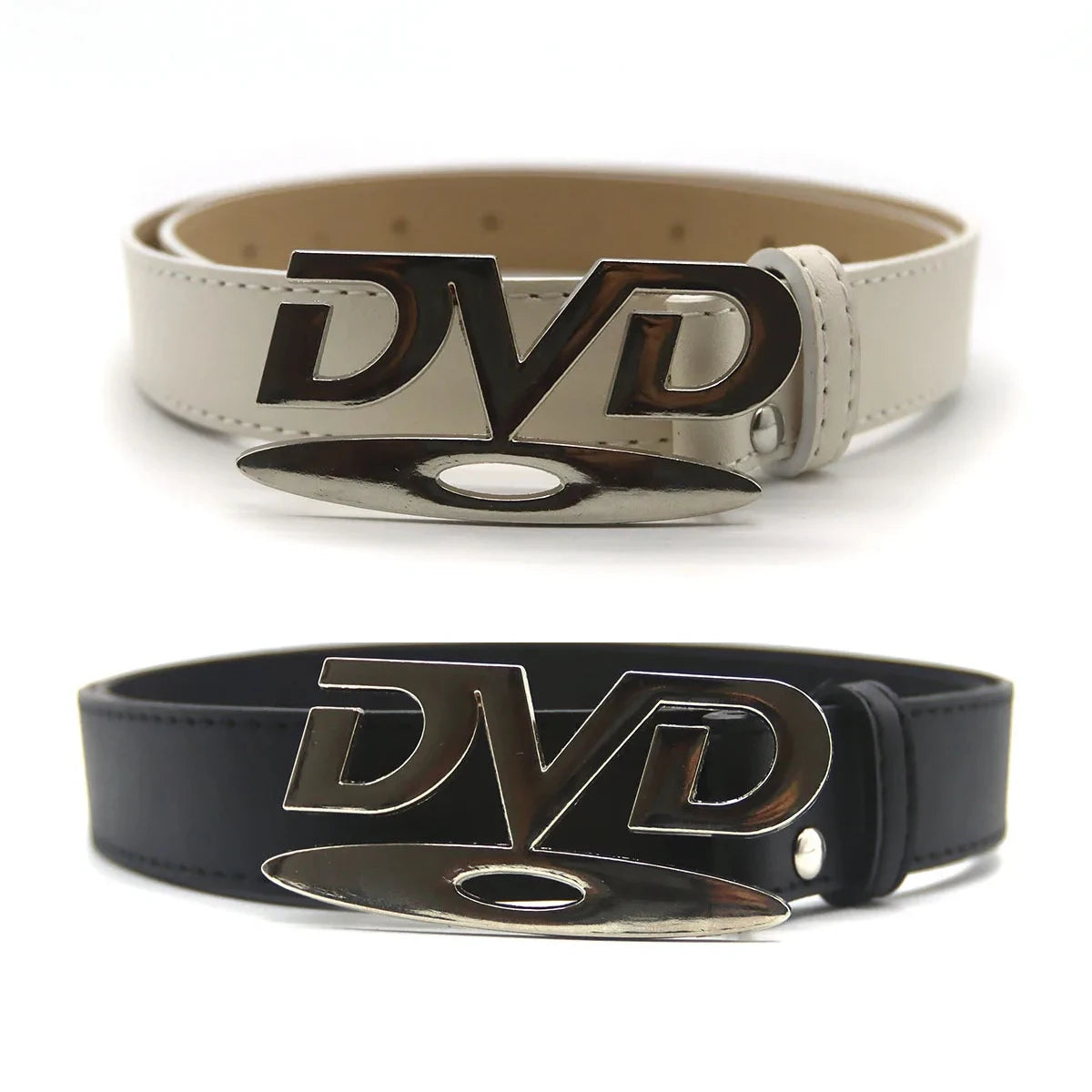 Retro DVD Logo Buckle PU Leather Belt